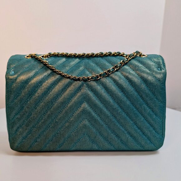 Chanel Rare Turquoise Luminescent Chevron Medium Quilted Classic Flap Bag - Picture 4 of 16